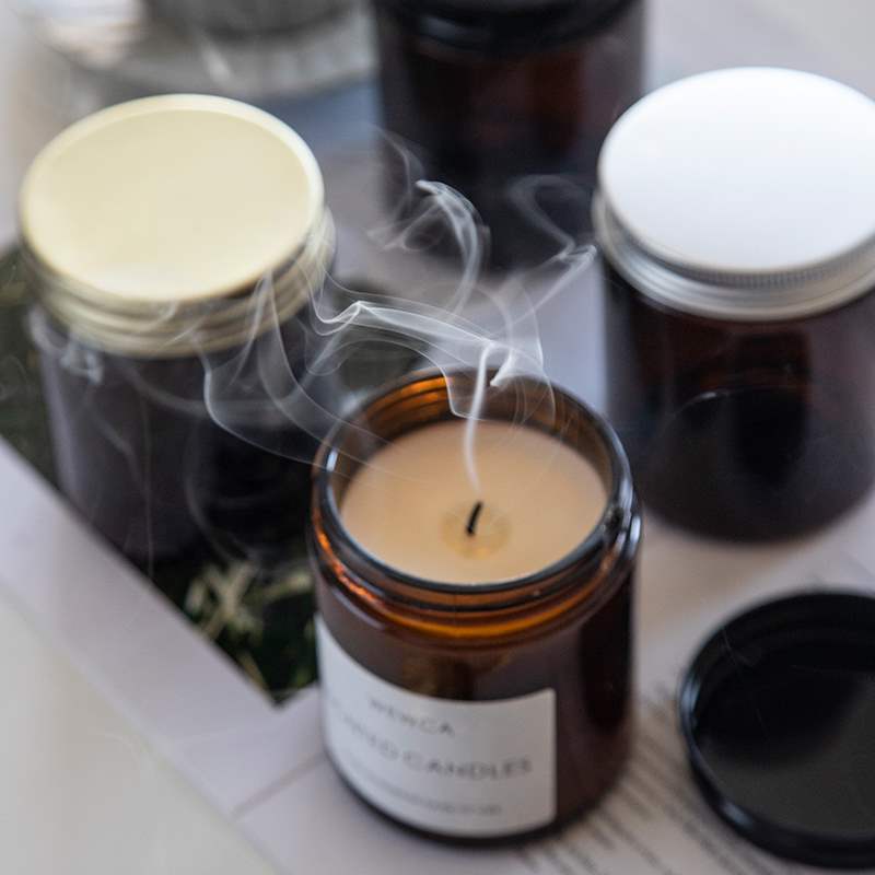 Amber Jar Candle - Amber Cam Kapaklı Mum Kavanozları, Yuvarlak